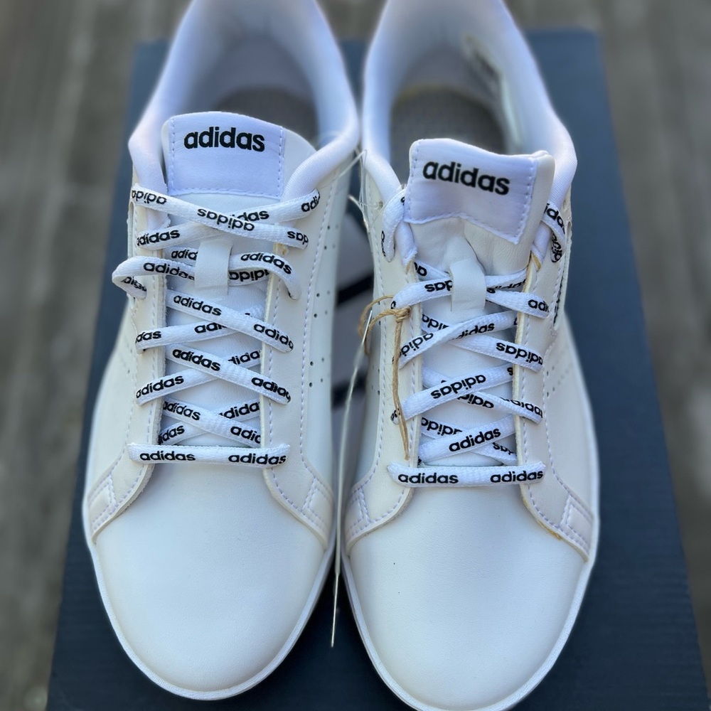 NIB Adidas Courtpoint Base White Sneakers Logo Laces Womens Size 7 - Picture 2 of 12